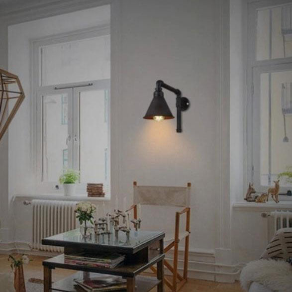 Industrial Vintage Plumbing Cone Iron 1-Light Wall Sconce Lamp