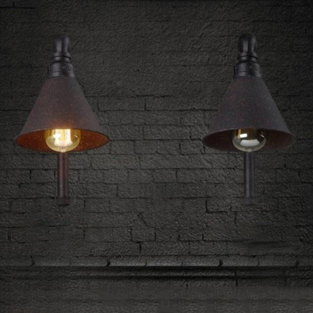 Industrial Vintage Plumbing Cone Iron 1-Light Wall Sconce Lamp