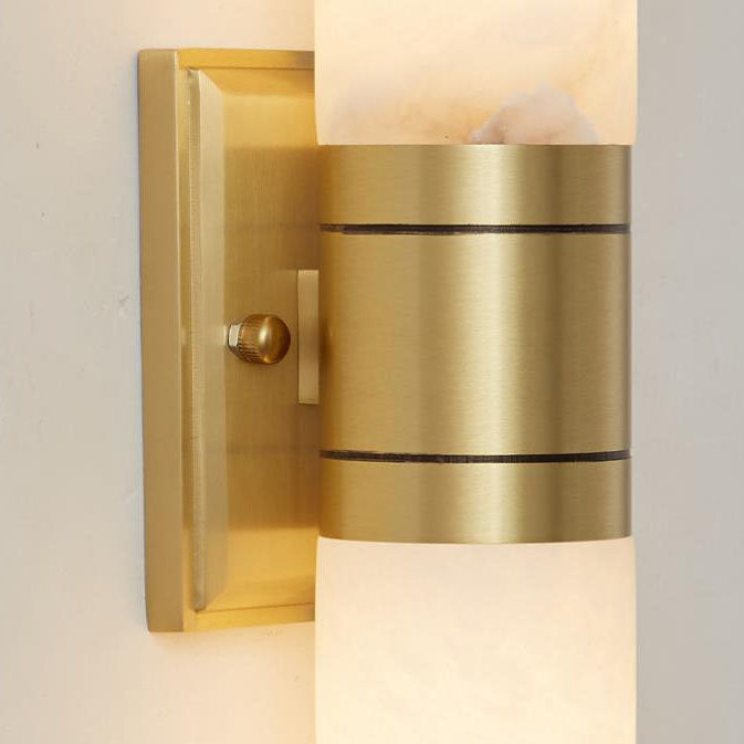 Modern Mid-Century Marble Column Copper 2-Light Wall Sconce Lamp For Living Room