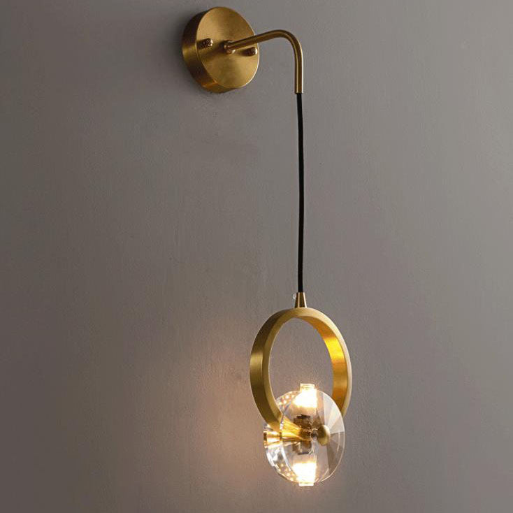 Modern Golden Glamour Copper Circle Ring Crystal 1-Light Wall Sconce Lamp
