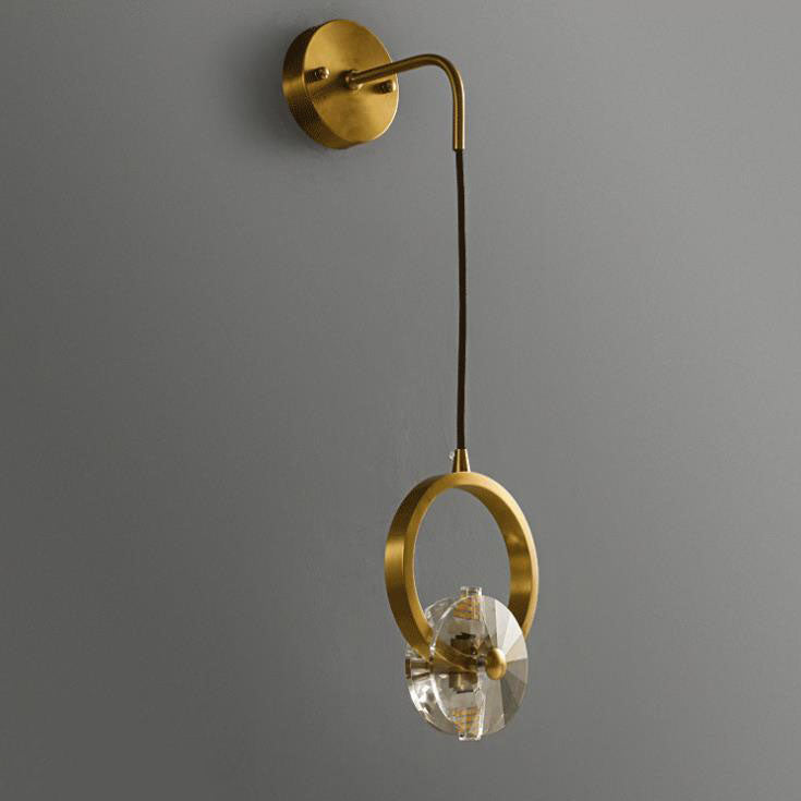 Modern Golden Glamour Copper Circle Ring Crystal 1-Light Wall Sconce Lamp