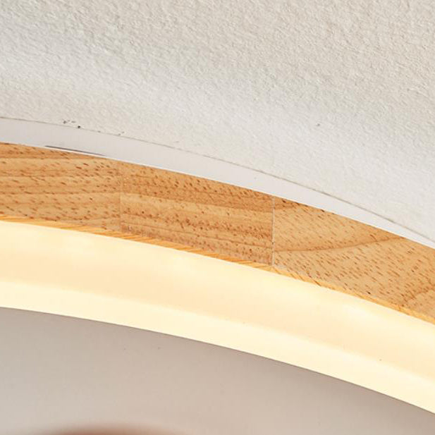 Japanese Cartoon Round Solid Wood Acrylic LED Flush Mount Ceiling Light