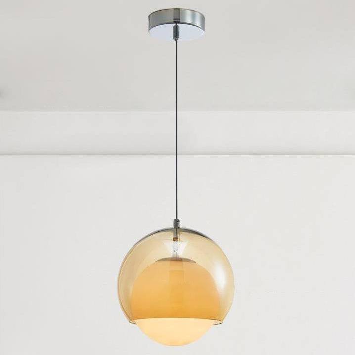 Contemporary Retro Round Ball Iron Glass 1-Light Pendant Light For Living Room