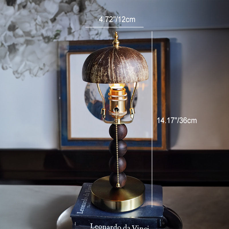 Traditional Vintage Coconut Shell Hardware Wood 1-Light Table Lamp For Bedroom