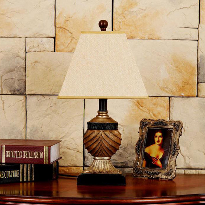 Traditional European Orb Stripe Carved Base Resin Fabric 1-Light Table Lamp For Bedroom