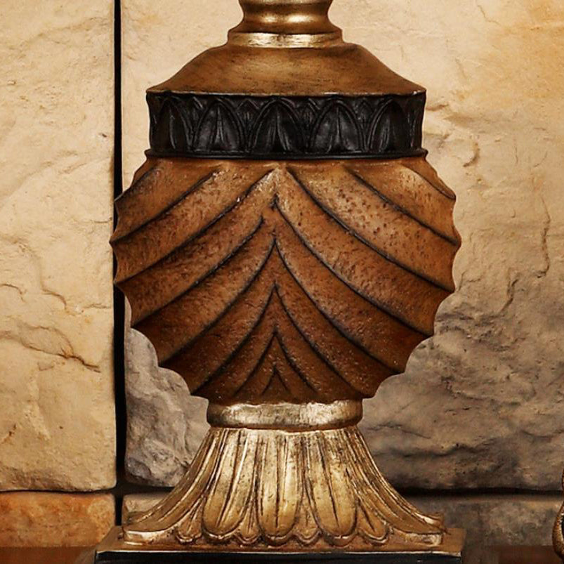 Traditional European Orb Stripe Carved Base Resin Fabric 1-Light Table Lamp For Bedroom