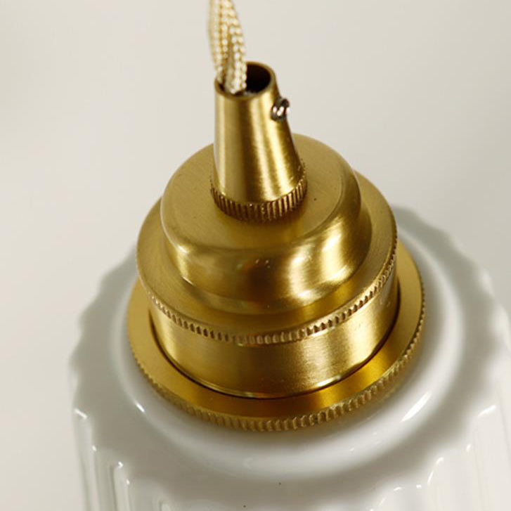 Contemporary Scandinavian Striped Ceramic Bell Shape 1-Light Pendant Light For Dining Room