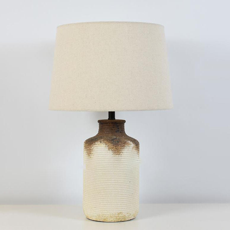Traditional Japanese Fabric Shade Earthenware Pot Base 1-Light Table Lamp For Bedroom