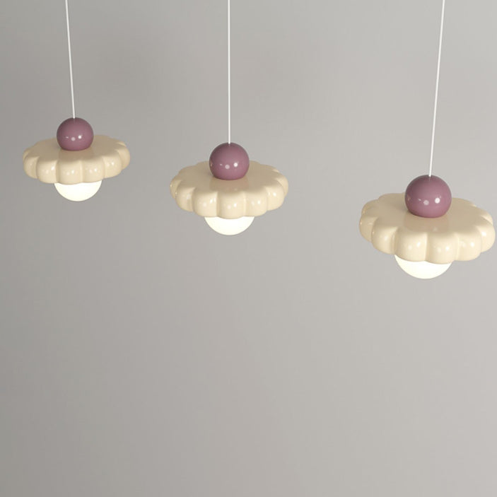 Contemporary Nordic Dome Flower PE Resin Iron 3-Light Island Light Chandelier For Dining Room