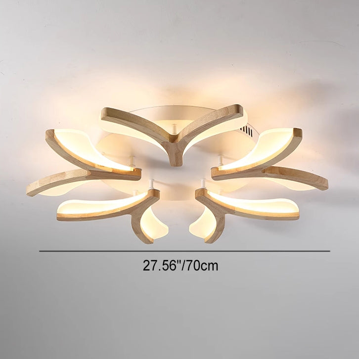 مصباح سقف LED شبه مدمج مصنوع من الخشب والحديد والأكريليك بتصميم أغصان أزهار إسكندنافية معاصر لغرفة المعيشة