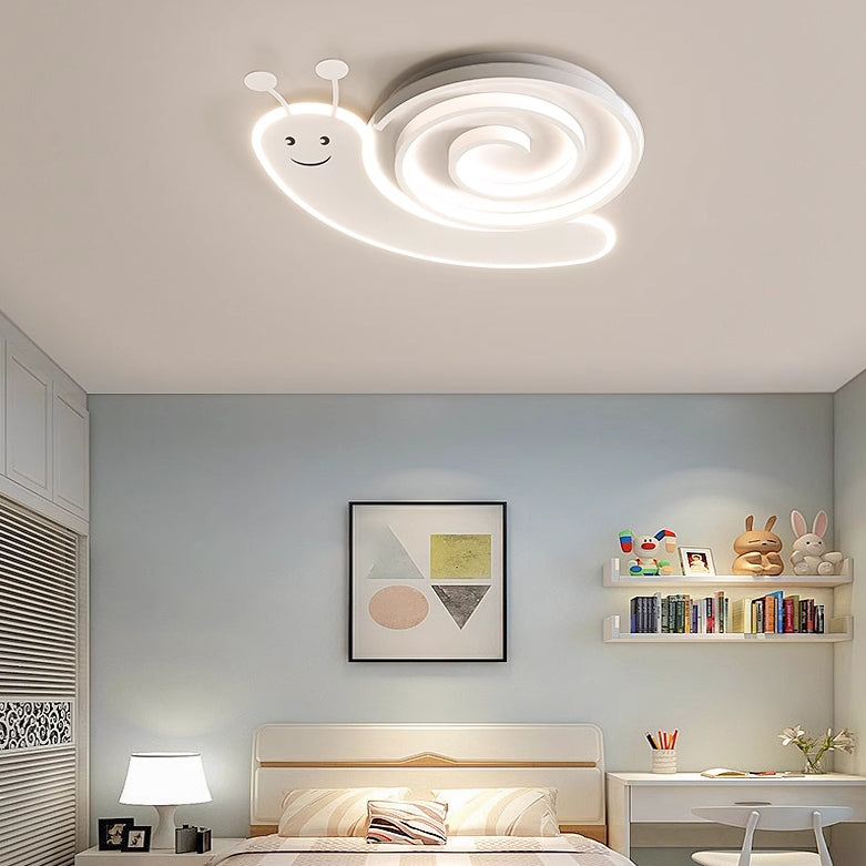 Modern Art Deco Snail Panda Rabbit Round Acrylic Iron LED Flush Mount Ceiling Light For Bedroom