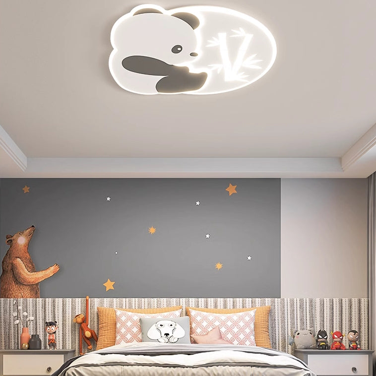 Modern Art Deco Snail Panda Rabbit Round Acrylic Iron LED Flush Mount Ceiling Light For Bedroom