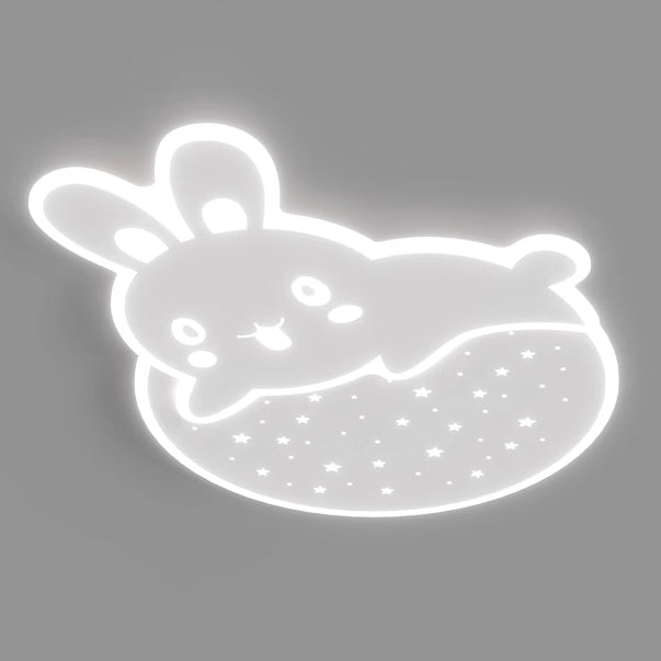Modern Art Deco Snail Panda Rabbit Round Acrylic Iron LED Flush Mount Ceiling Light For Bedroom