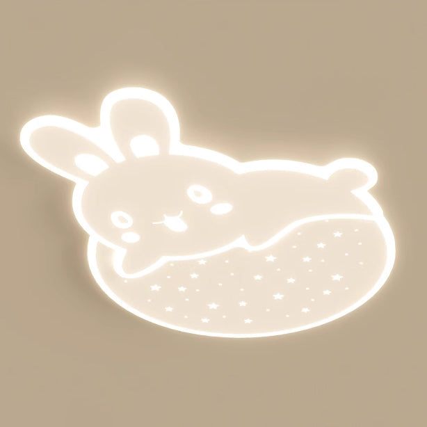 Modern Art Deco Snail Panda Rabbit Round Acrylic Iron LED Flush Mount Ceiling Light For Bedroom