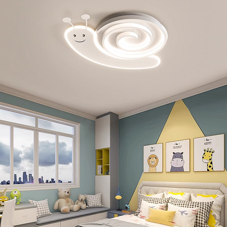 Modern Art Deco Snail Panda Rabbit Round Acrylic Iron LED Flush Mount Ceiling Light For Bedroom