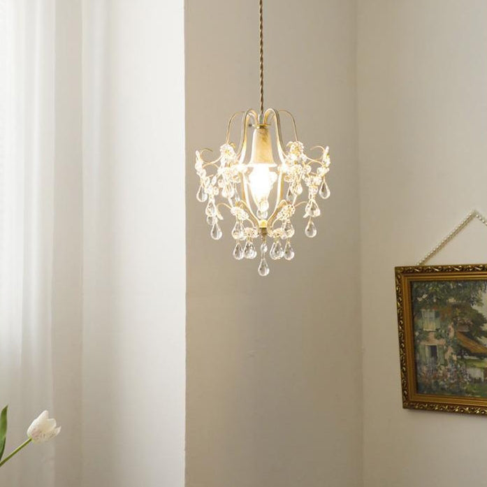 Traditional Vintage Pendant Transparent Iron Crystal 1-Light Pendant Light For Living Room