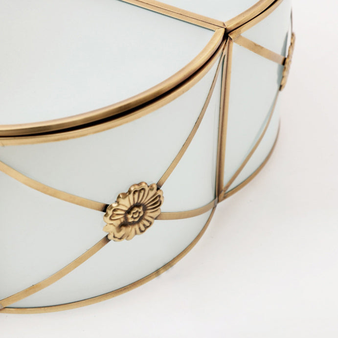 مصباح سقف دائري تقليدي أوروبي من النحاس والزجاج منحوت يدويًا بثلاثة أو أربعة أو ستة مصابيح مثبتة في السقف لغرفة المعيشة