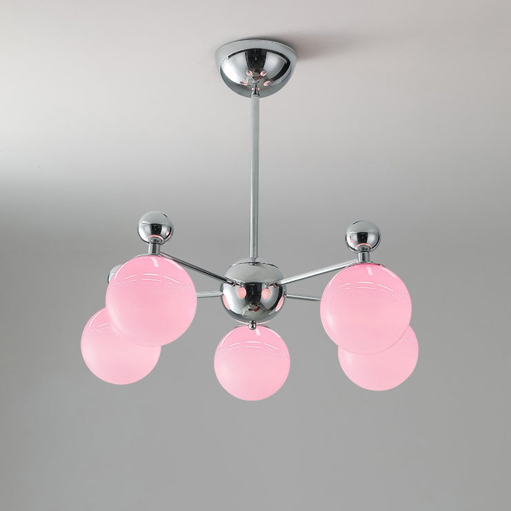 リビングルーム用モダンミニマリストラウンドボールガラスアイアン5/8ライトシャンデリア