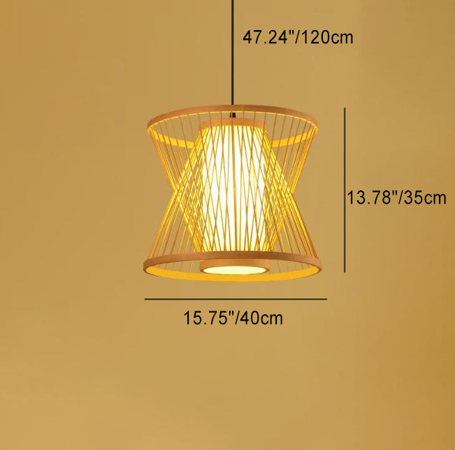 Bamboo Weaving Geometry Hourglass Shade 1-Light Pendant Light