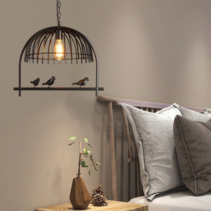 Contemporary Retro Cage Iron 1-Light Pendant Light For Dining Room