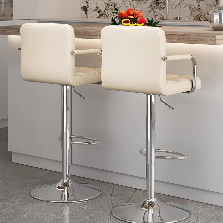 Modern Minimalist Rectangular PU Leather Latex Iron Bar Stool Backrest Armrest For Dining Room