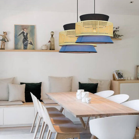 Modern Rattan Weaving Colorful Geometric Splicing 1-Light Pendant Light