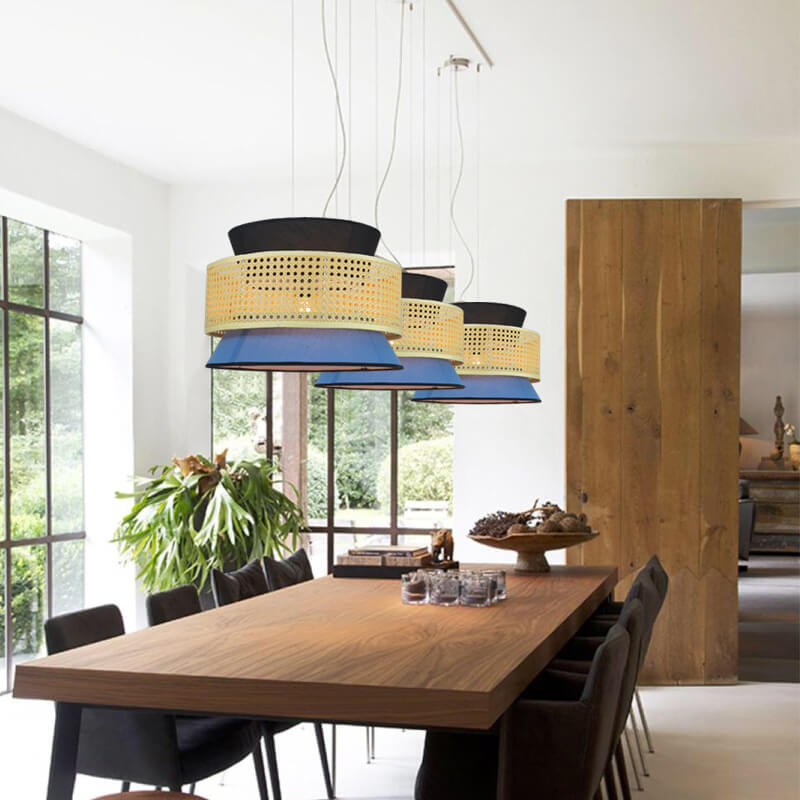Modern Rattan Weaving Colorful Geometric Splicing 1-Light Pendant Light