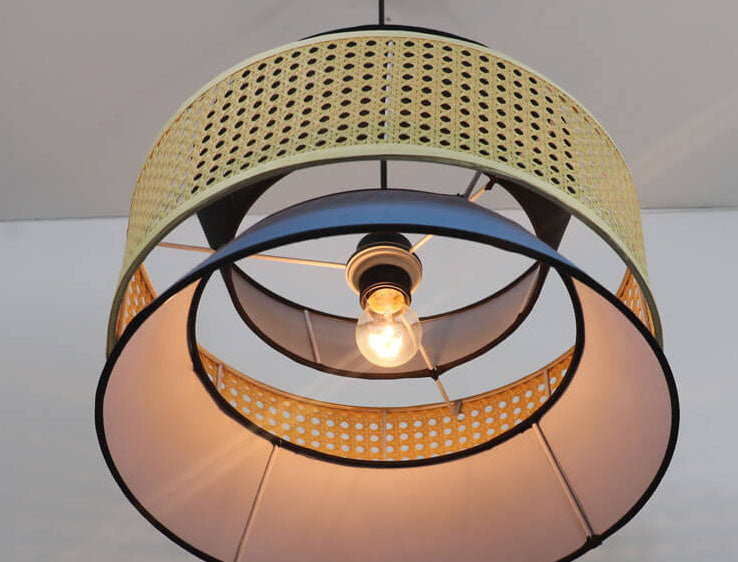 Modern Rattan Weaving Colorful Geometric Splicing 1-Light Pendant Light