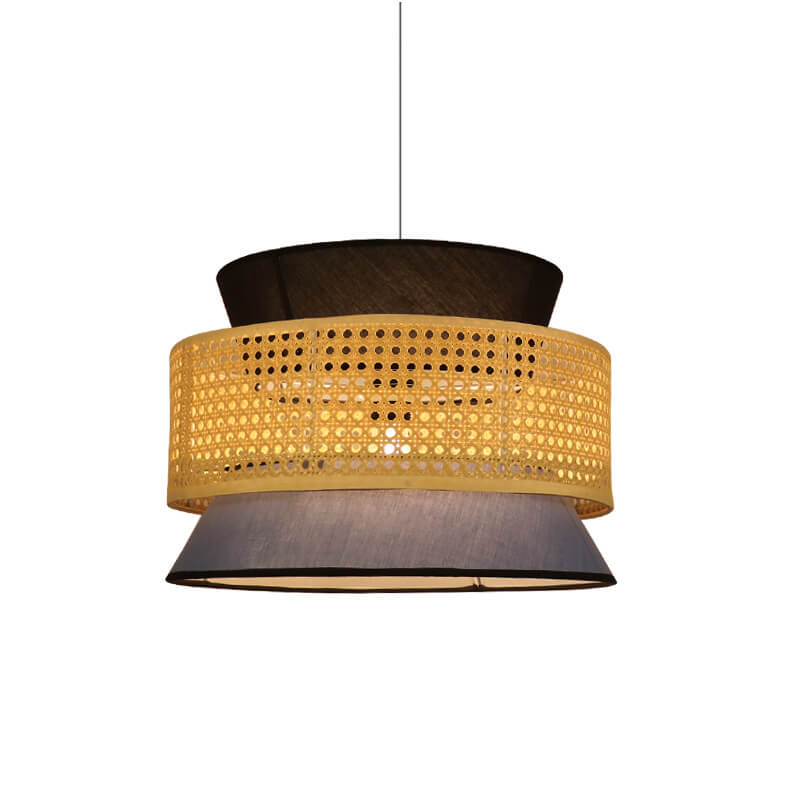 Modern Rattan Weaving Colorful Geometric Splicing 1-Light Pendant Light