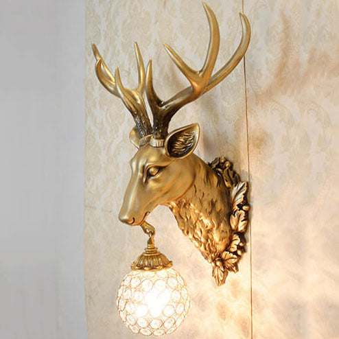 European Retro Deer Head Resin 1-Light Wall Sconce Lamp