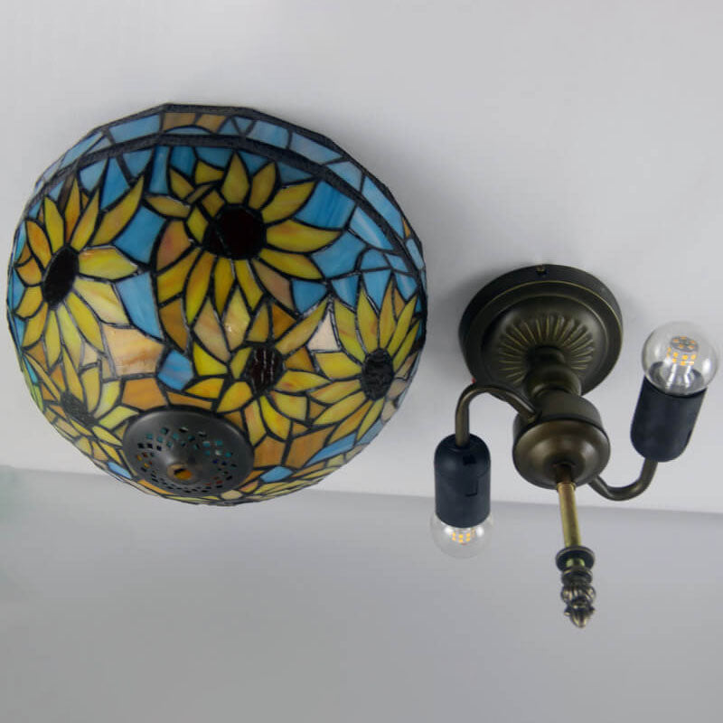 European Vintage Tiffany 2-Light Flush Mount Lighting