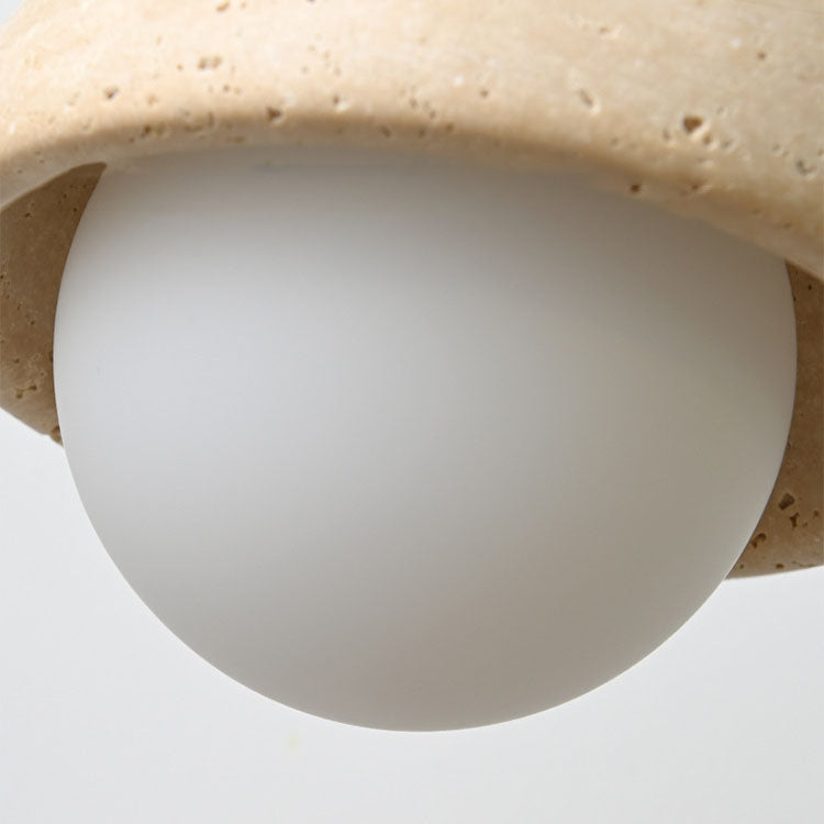Nordic Modern Minimalist Semi-Circular Plate Yellow Travertine Solid Wood Glass 1-Light Pendant Light