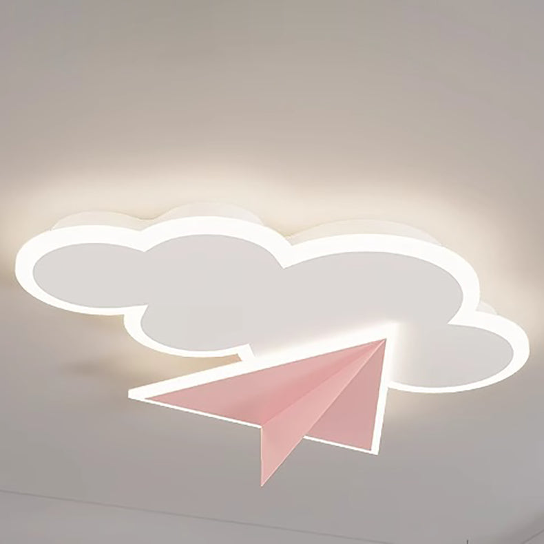 Modern Art Deco Kids Iron Acrylic Cloud Plane LED Flush Mount Ceiling Light For Bedroom