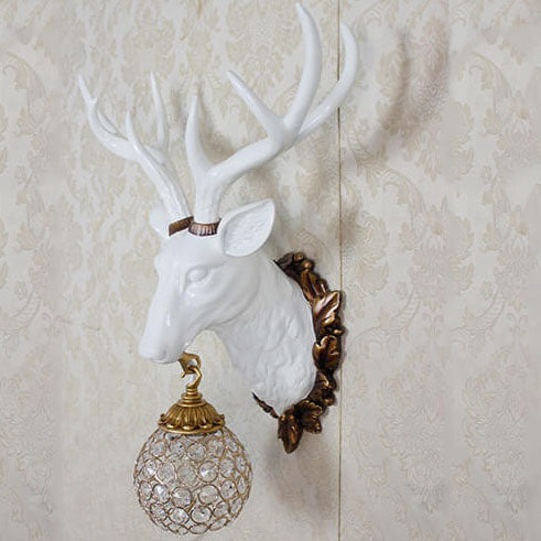 European Retro Deer Head Resin 1-Light Wall Sconce Lamp
