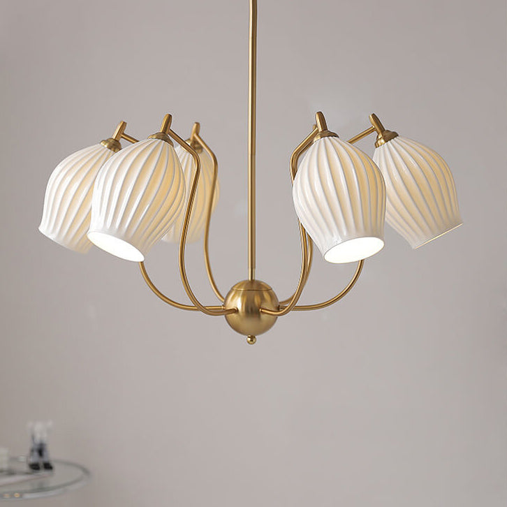 Vintage Minimalist Tulip Ceramic 4/6 Light Chandelier
