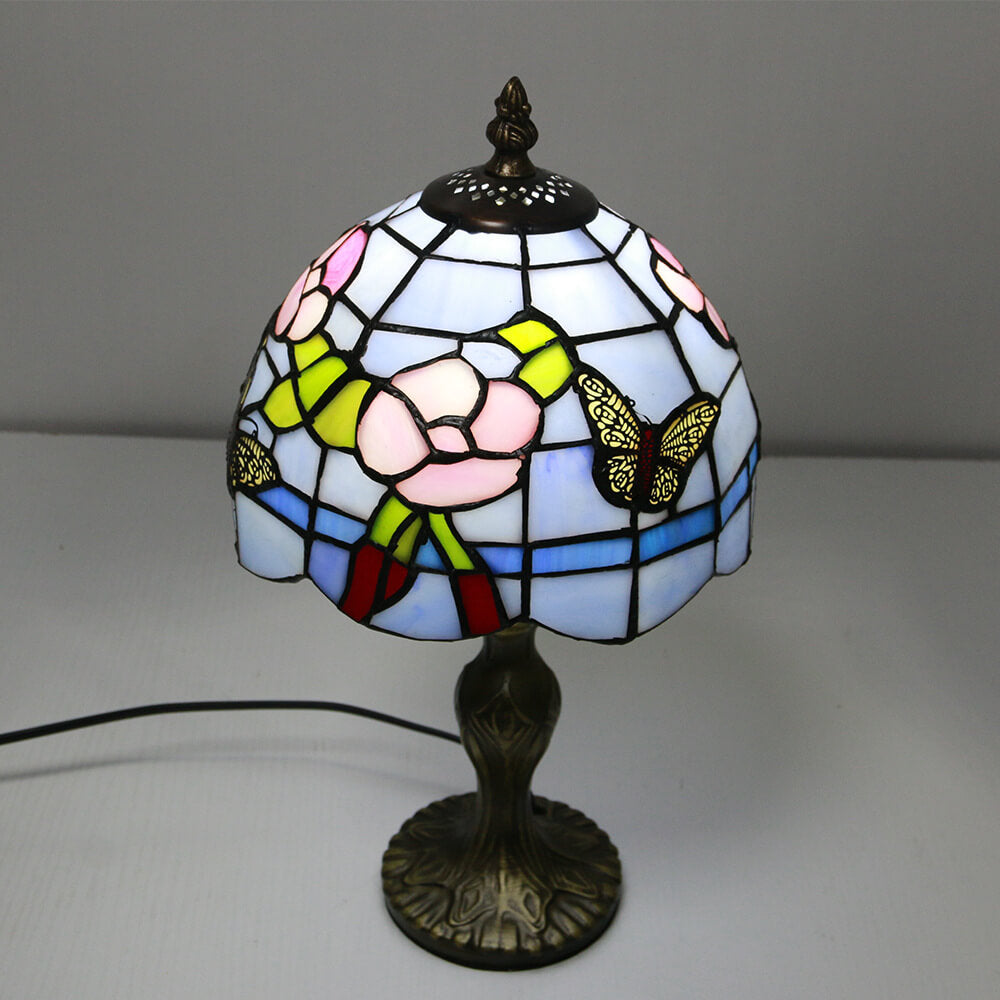 Tiffany Decorative Flower Umbrella Rose Alloy Stained Glass 1-Light Table Lamp