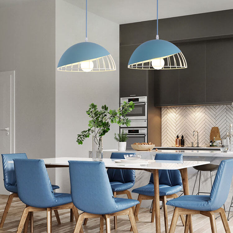 Nordic Macaron Aluminum 1-Light Wire Dome Cage Pendant Light