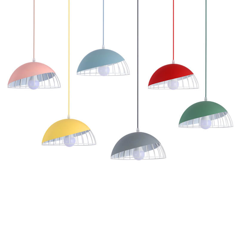 Nordic Macaron Aluminum 1-Light Wire Dome Cage Pendant Light