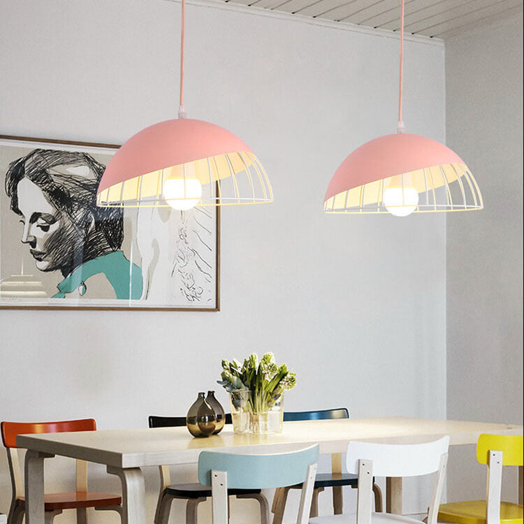 Nordic Macaron Aluminum 1-Light Wire Dome Cage Pendant Light