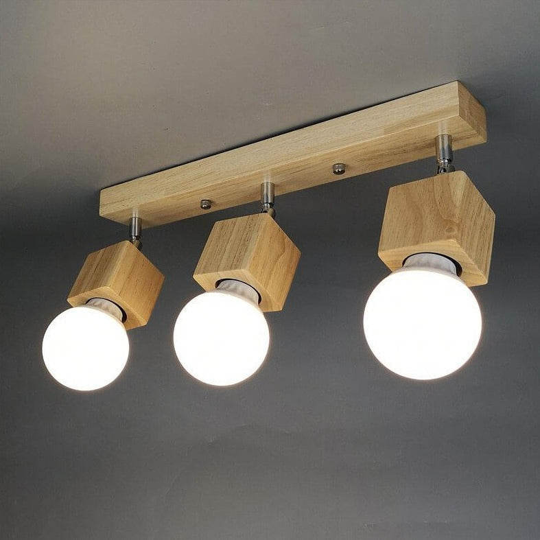 Simple Wooden Square 3- Light Flush Mount Ceiling Light