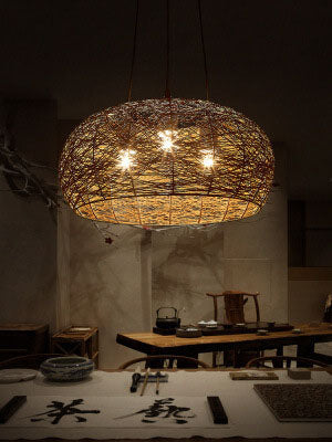 Modern Rattan Weaving 3-Light Dome Pendant Light