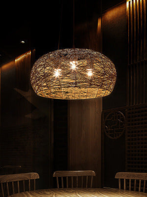 Modern Rattan Weaving 3-Light Dome Pendant Light