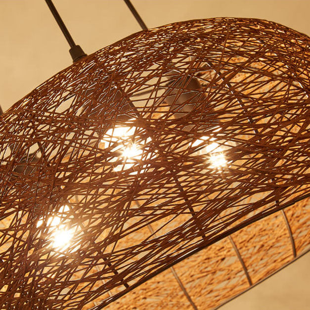Modern Rattan Weaving 3-Light Dome Pendant Light