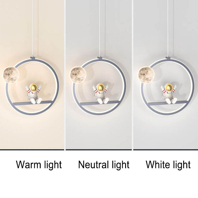 Nordic Cartoon Round Acrylic Astronaut LED Pendant Light