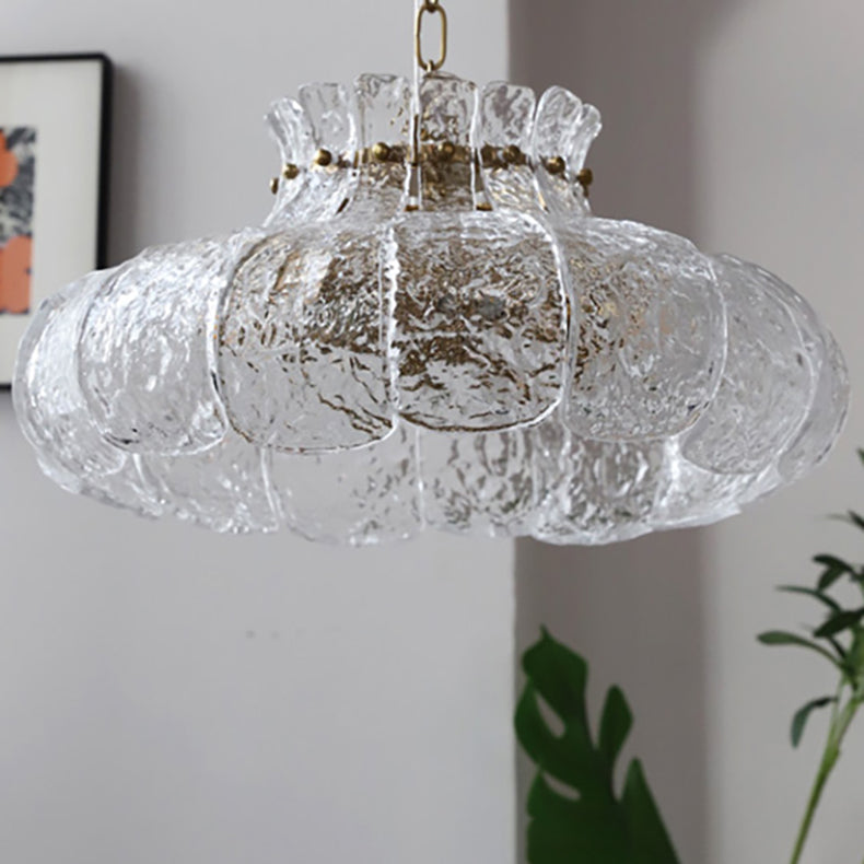 Traditional Vintage Round Floral Iron Glass 4-Light Pendant Light For Living Room