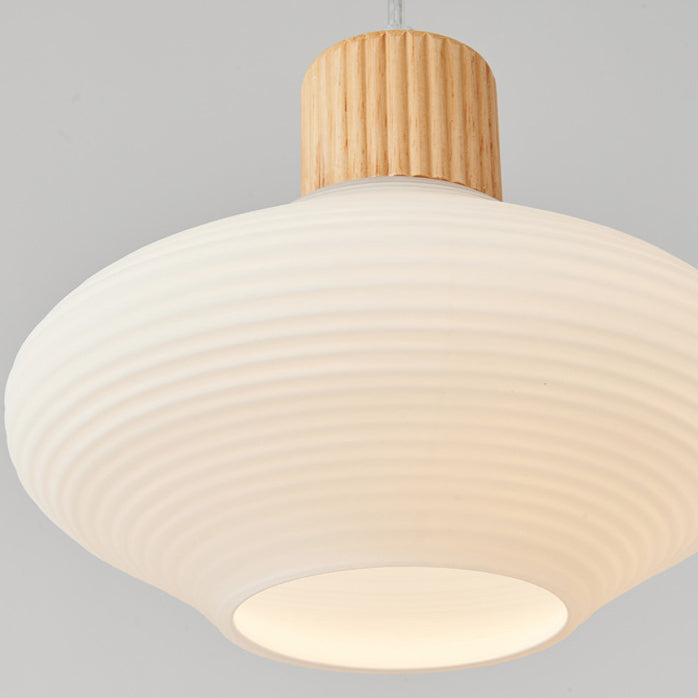 Japanese Simple Oval Glass Wood Island Light 1/3 Light Chandelier