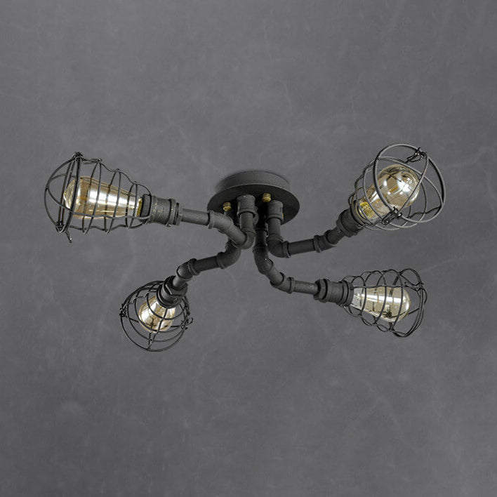 Industrial Vintage Water Pipe Round Iron 4/6/8 Light Flush Mount Ceiling Light