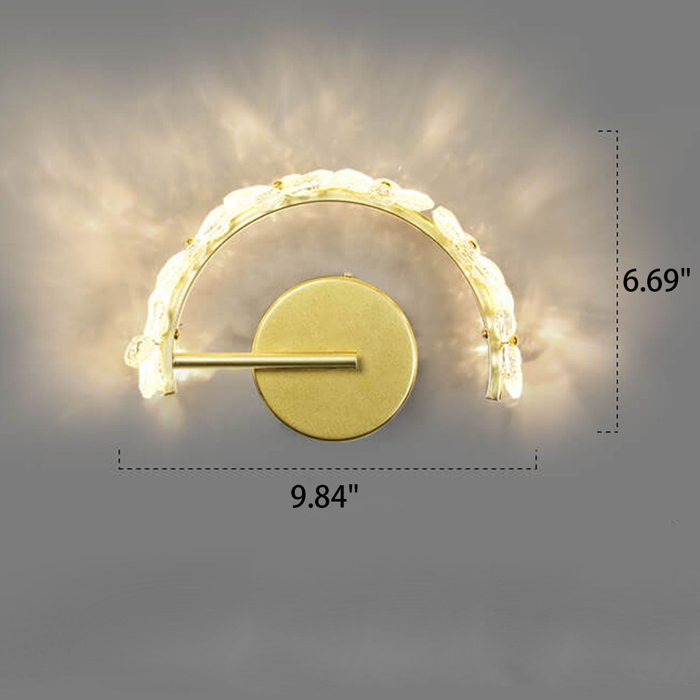 Nordic Gold Crystal Flower Half Circle LED Wall Sconce Lamp