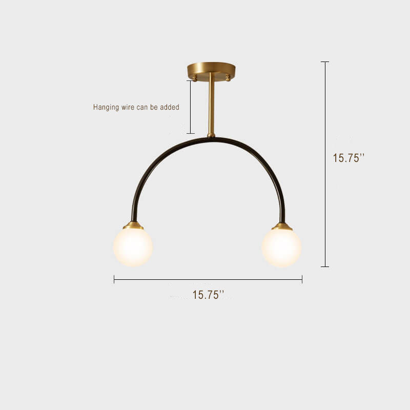 Minimalist Glass Ball 2-Light C Shape Semi-Flush Mount Lighting
