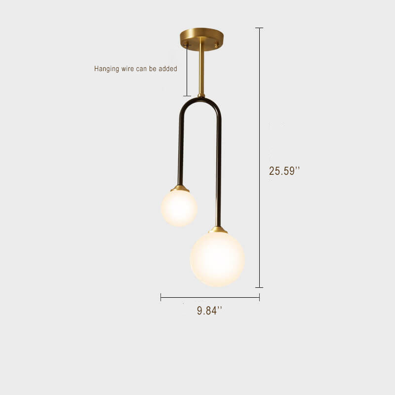 Minimalist Glass Ball 2-Light U Shape Semi-Flush Mount Lighting